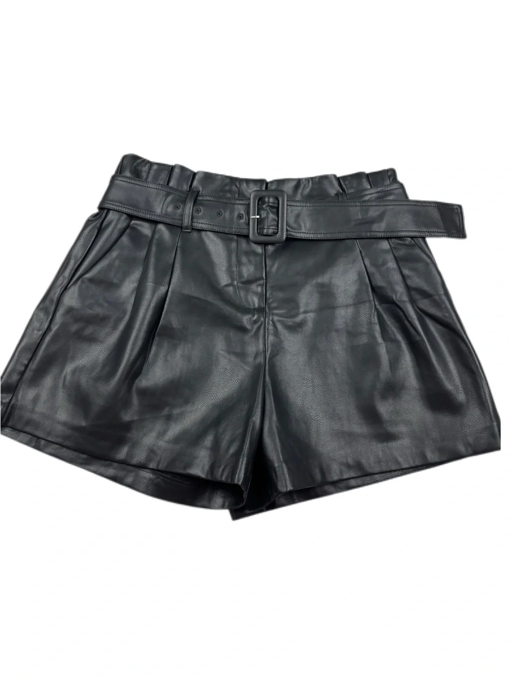 entro Black Faux Leather Belted Shorts Size Large